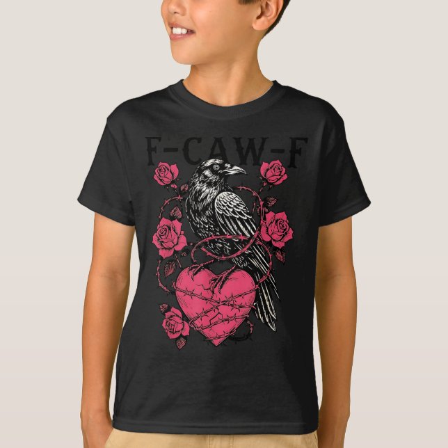 Funny Black Bird F-caw-f Anti Valentines Day Singl T-Shirt (Front)