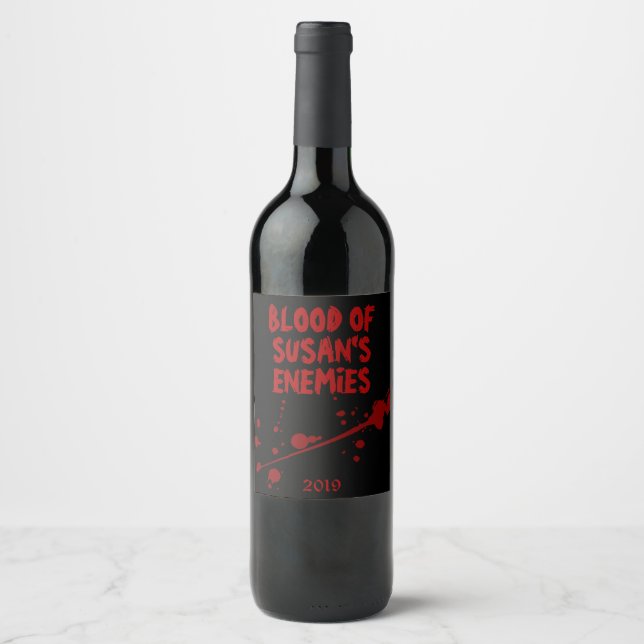 Funny Black Blood of Enemies Halloween Party Food Wine Label (Front)