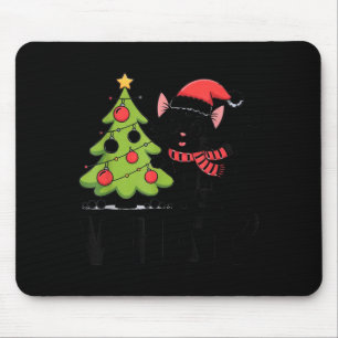 Funny Black Ca Pushing Christmas Tree Over Cat Wha Mouse Pad