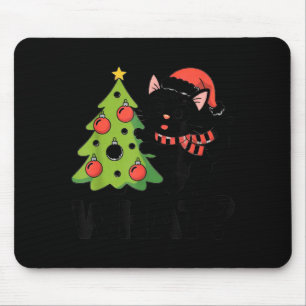 Funny Black Ca Pushing Christmas Tree Over Cat Wha Mouse Pad