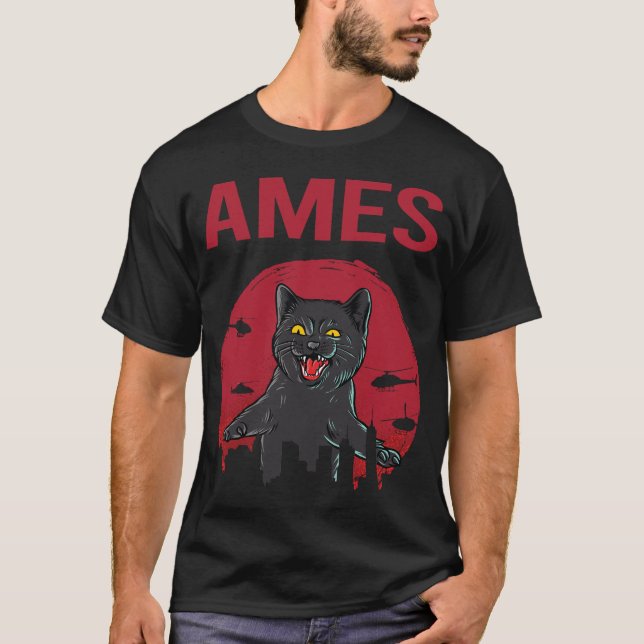 Funny Black Cat Ames T-Shirt (Front)