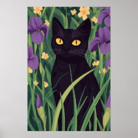 Funny Black cat and Beautiful Flower