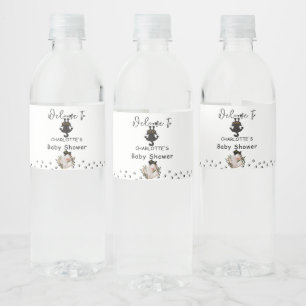 Funny Black Cat and Book Baby Shower Water Bottle Label