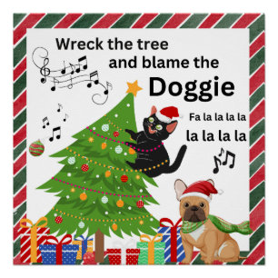 Funny Black Cat And Dog Christmas  Poster