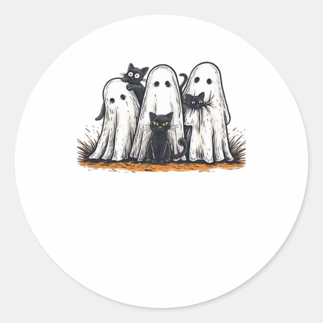 Funny Black Cat and Ghost Halloween Essential T-Sh Classic Round Sticker (Front)