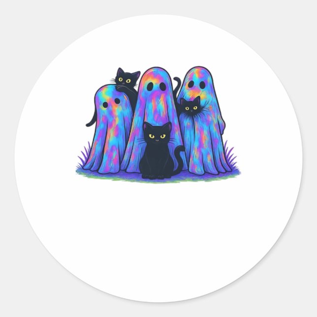 Funny Black Cat and Ghost Halloween Essential T-Sh Classic Round Sticker (Front)