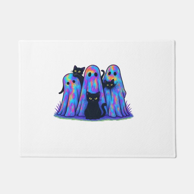 Funny Black Cat and Ghost Halloween Essential T-Sh Doormat (Front)