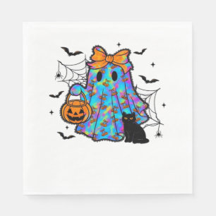 Funny Black Cat and Ghost Halloween Essential T-Sh Napkin