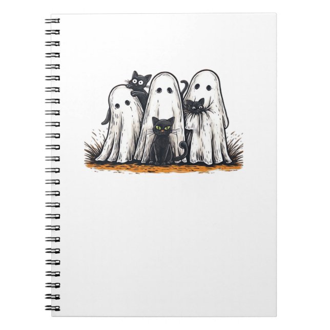 Funny Black Cat and Ghost Halloween Essential T-Sh Notebook (Front)