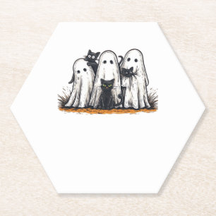 Funny Black Cat and Ghost Halloween Essential T-Sh Paper Coaster