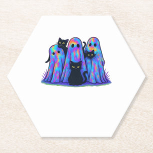 Funny Black Cat and Ghost Halloween Essential T-Sh Paper Coaster