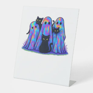 Funny Black Cat and Ghost Halloween Essential T-Sh Pedestal Sign