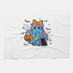 Funny Black Cat and Ghost Halloween Essential T-Sh Tea Towel