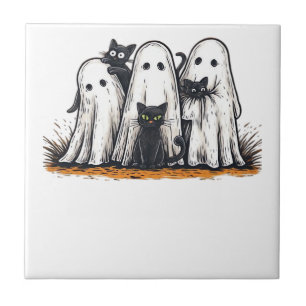 Funny Black Cat and Ghost Halloween Essential T-Sh Tile