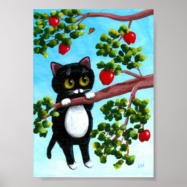 Funny Black Cat Apple Tree Creationarts Poster (Front)