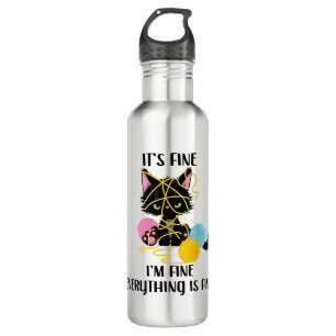 Funny Black Cat Art It's Fine I'm Fine Everything  710 Ml Water Bottle