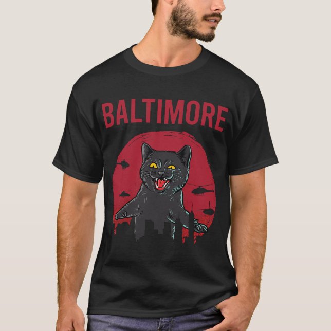 Funny Black Cat Baltimore T-Shirt (Front)