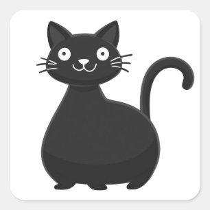 Funny Black Cat Big Eyes Cute Cat Illustration Square Sticker