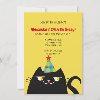 Funny Black Cat Birthday Party Invitation