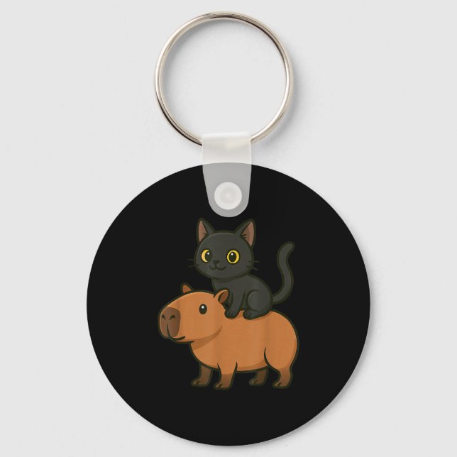 Funny Black Cat Capybara Animal Lover Mum Dad Kids Key Ring (Front)