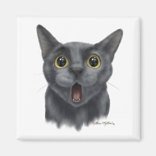 Funny Black cat Cartoon Magnet (Front)