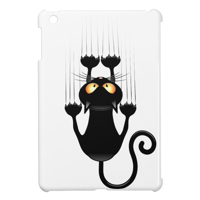 Funny Black Cat Cartoon Scratching Wall iPad Mini Case (Back)