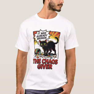 Funny Black Cat Chaos Giver - Pop Art Comic Style T-Shirt