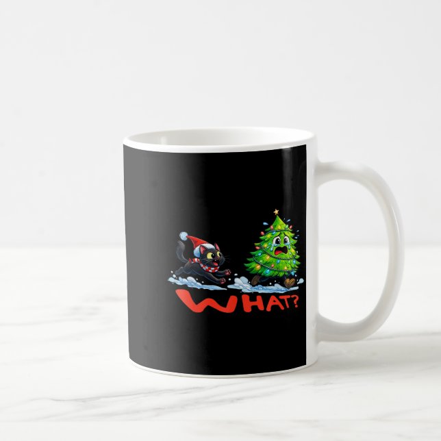 Funny Black Cat Chasing Christmas Tree Over Cat Wh Coffee Mug (Right)