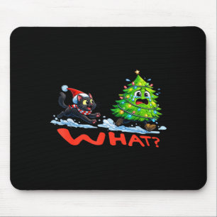 Funny Black Cat Chasing Christmas Tree Over Cat Wh Mouse Pad