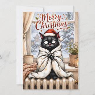 Funny Black Cat Christmas Card – Cosy Cat Lover Ho