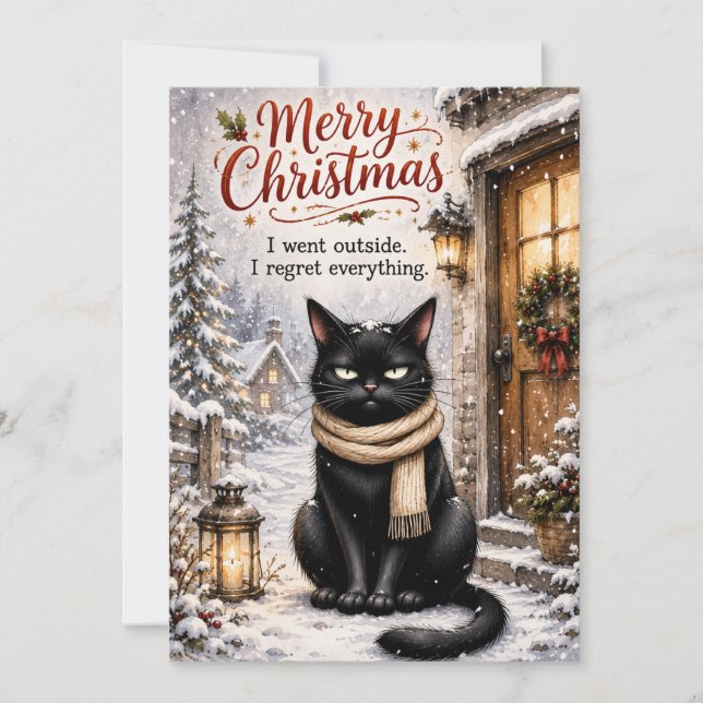 Funny Black Cat Christmas Card – Sarcastic Winter  (Front)