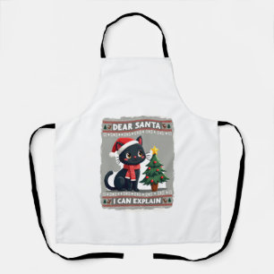 Funny Black Cat Christmas Dear Santa, I Can Explai Apron