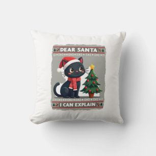 Funny Black Cat Christmas Dear Santa, I Can Explai Cushion