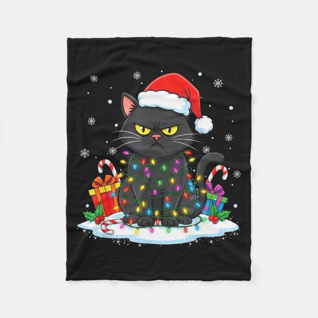 Funny Black Cat Christmas For Men Women Youth Girl Fleece Blanket (Front)