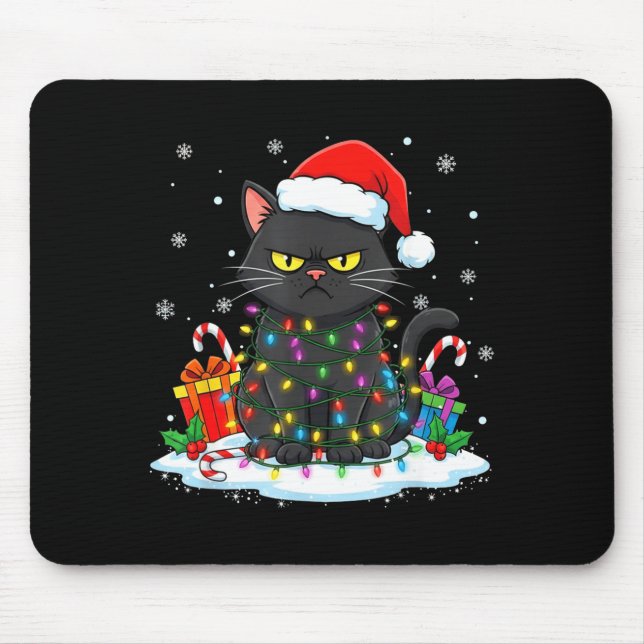 Funny Black Cat Christmas For Men Women Youth Girl Mouse Pad (Front)