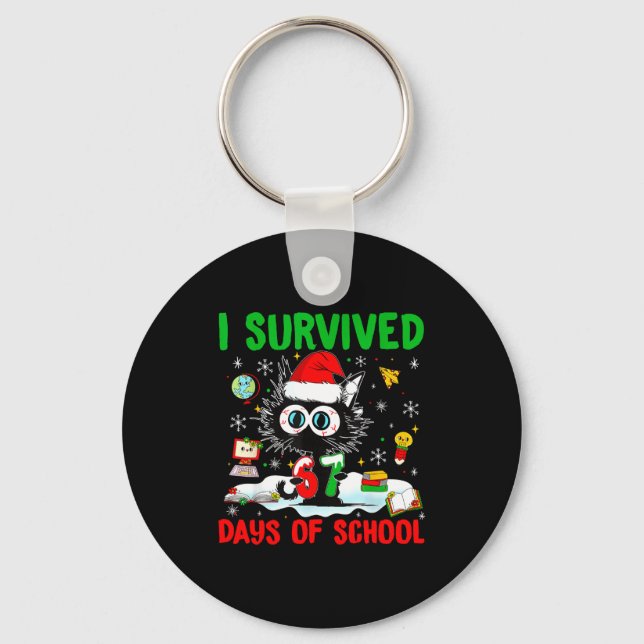 Funny Black Cat Christmas I Survived 67 Days Of Sc Key Ring (Front)