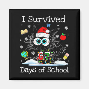 Funny Black Cat Christmas I Survived 67 Days Of Sc Magnet