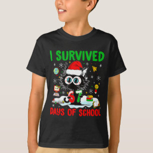 Funny Black Cat Christmas I Survived 67 Days Of Sc T-Shirt