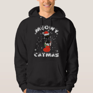 Funny Black Cat Christmas Lights Merry Meowy Catma Hoodie
