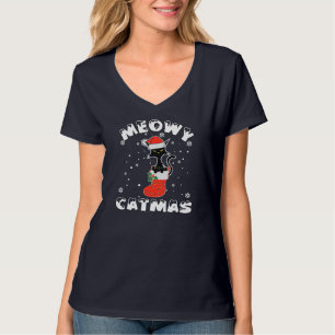 Funny Black Cat Christmas Lights Merry Meowy Catma T-Shirt