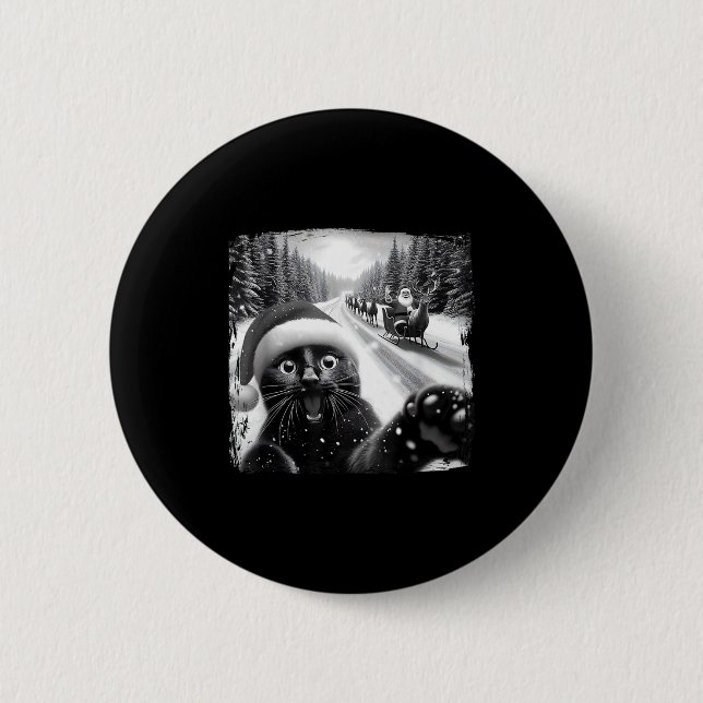 Funny Black Cat Christmas Selfie Santa Sleigh Snow 6 Cm Round Badge (Front)