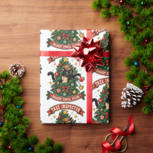 Funny Black Cat Christmas Tree Inspector Wrapping Paper