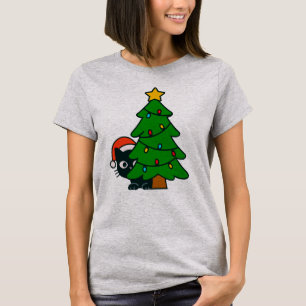 Funny Black Cat Christmas Tree Lights Kitty Xmas T-Shirt