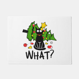 Funny Black Cat Christmas Tree Merry Santa Humor C Doormat