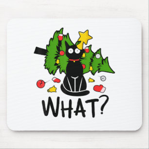 Funny Black Cat Christmas Tree Merry Santa Humor C Mouse Pad