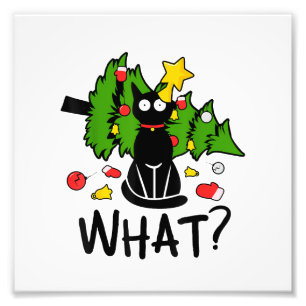 Funny Black Cat Christmas Tree Merry Santa Humor C Photo Print