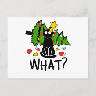 Funny Black Cat Christmas Tree Merry Santa Humor C Postcard