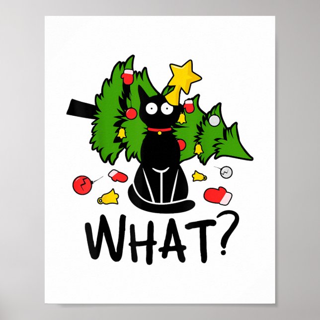Funny Black Cat Christmas Tree Merry Santa Humor C Poster (Front)