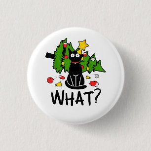 Funny Black Cat Christmas Tree Merry Santa Humour 3 Cm Round Badge