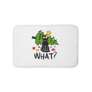 Funny Black Cat Christmas Tree Merry Santa Humour Bath Mat